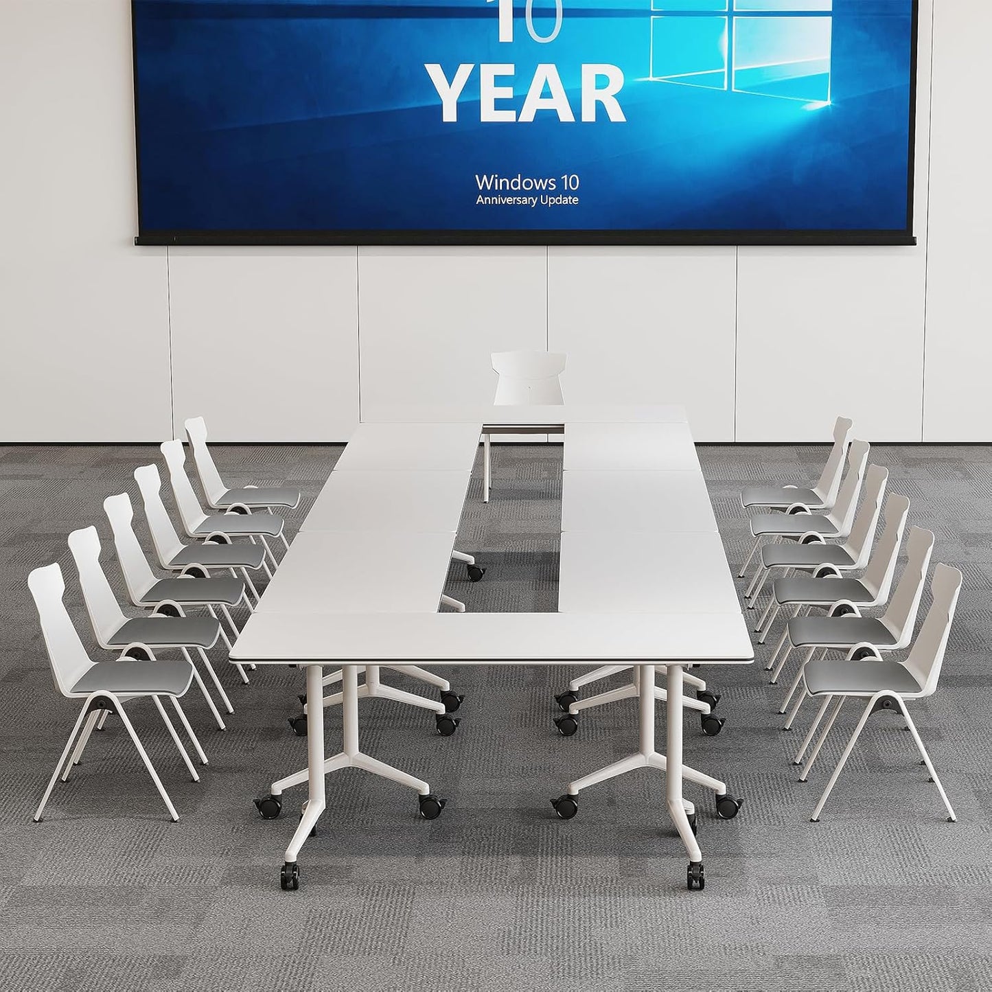 Folding Conference Room Tables 6 Pack, Foldable Modern Mobile Meeting Table Desk Training Table 6FT Large Rolling OfficeTable for Conference Training Classroom (6, 55" * 23.6" * 29.5")