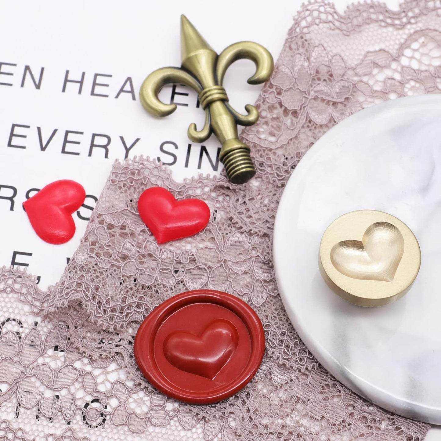 SWANGSA 3D Heart Wax Seal Stamp, Vintage Electroplated Bronze Flower Handle Sealing Stamp for Wedding Party Invitations Gift Idea Decoration