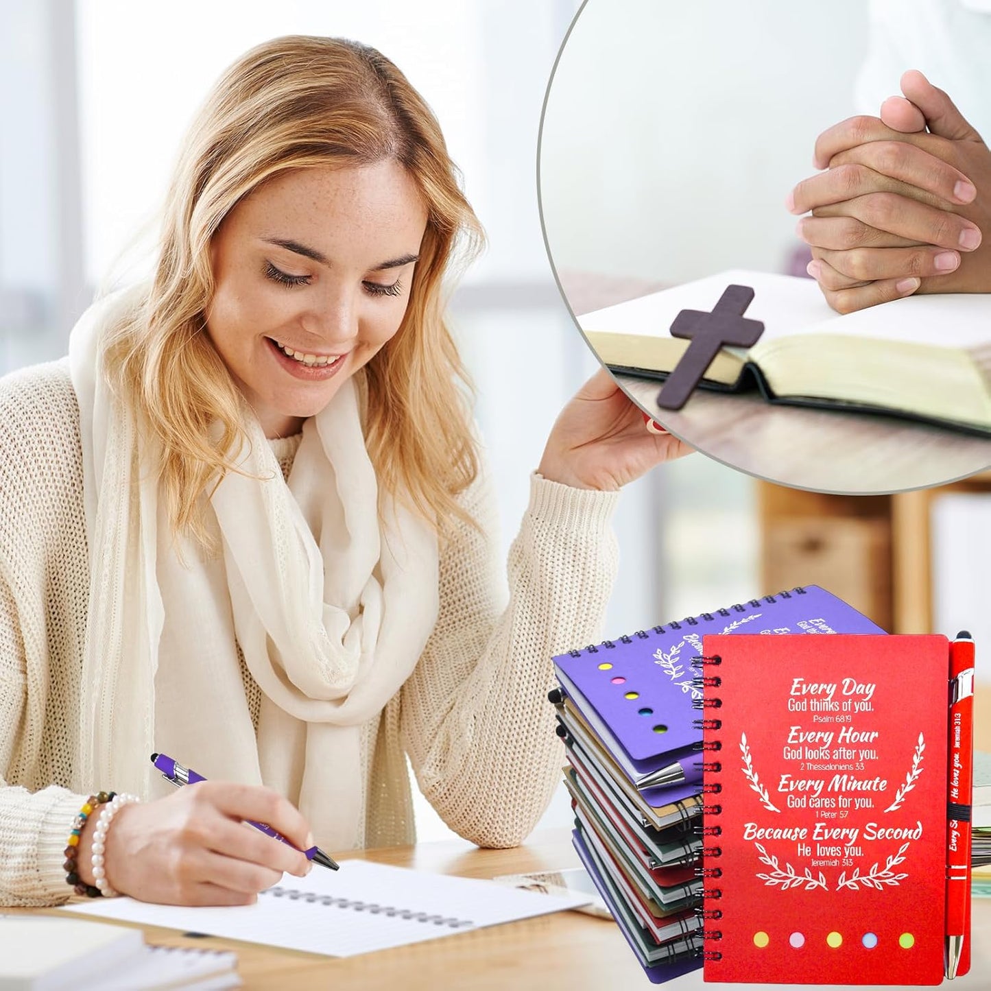 40 Pcs Bulk Christian Gifts Prayer Journal for Woman - 20 Set Religious Notepad with Christian Pen - Bible Notebook - Church Gifts for Inspirational, Bible Study, Devotions (Colorful)