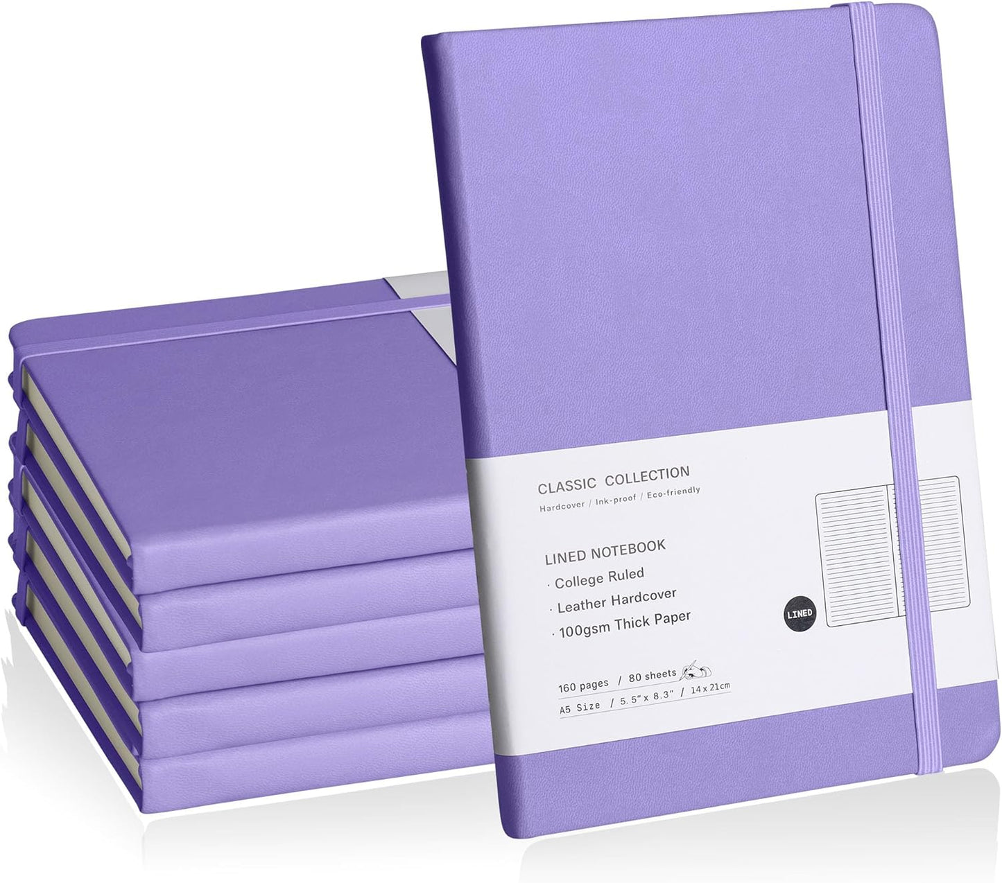 Lined Journal Notebook, 6Pack(Mauve), 160 Pages, Medium 5.7 inches x 8 inches - 100 gsm Thick Paper, Hardcover