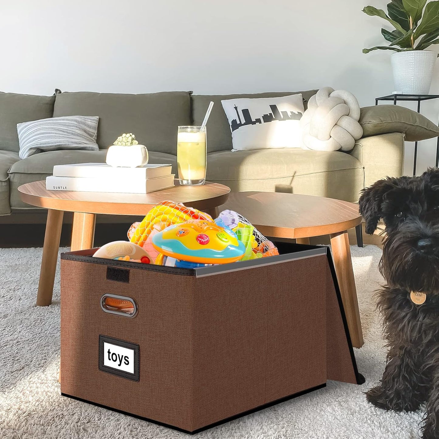 Huolewa Upgrade Portable File Organizer Box with Lid,Large Linen Hanging Office Document Storage Box with Lid,Collapsible Filing&Storage Box for Office/Decor/Home-14.9x12.7x10.8in,1pk-without folders