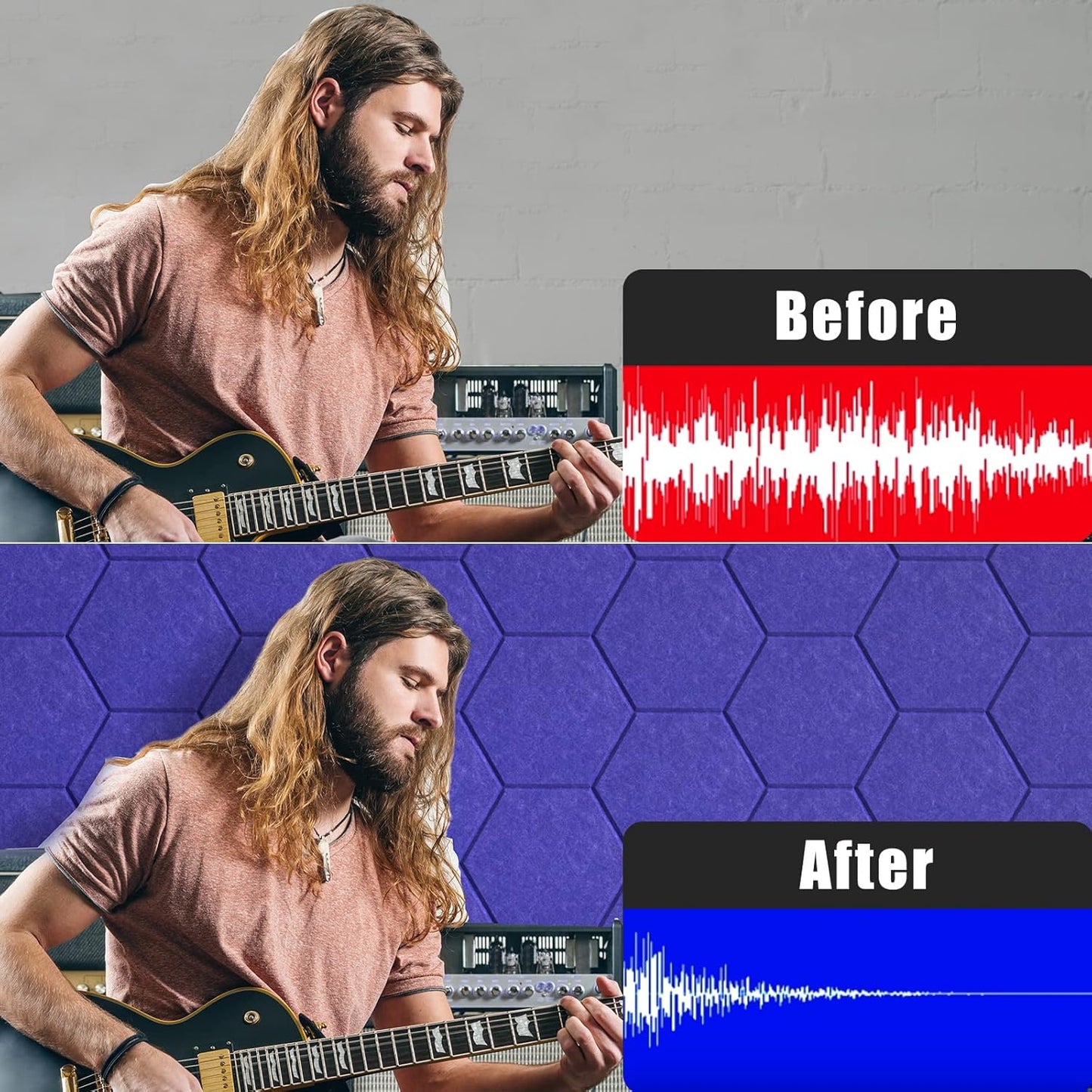 12 Pack Self-adhesive Acoustic Panels 12" X 10" X 0.4" - Sound Proof Foam Panels with High Density, Hexagonal Design, Flame Resistant, Absorb Noise and Eliminate Echoes(Telecom Blue)