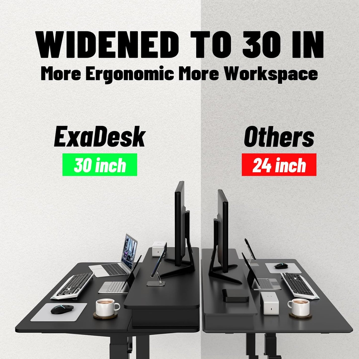 48 * 30 Inches Electric Standing Widened Desk Adjustable Height with 4 Drawers, Double Storage Shelves, Home Office Workstation Sit Stand up Desk (Classical Black)