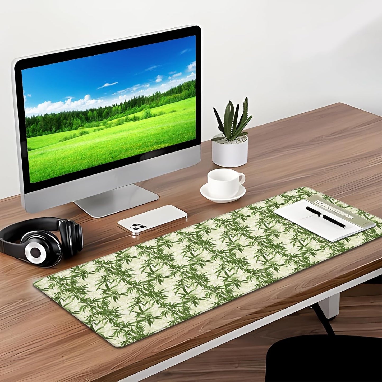 Bamboo Gaming Mouse Pad, Desk Mat, Non-Slip Rubber Base Cool Aesthetic MousePads for Computer Laptop Keyboard Office School Home Desktop Accessories Decor 31.5" x 11.8"