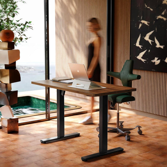 HUANUO 55 x 28 inch Electric Standing Desk Adjustable Height, 4 Memory Height Settings, Sit Stand Up Desk for Home Office & Computer Workstation, Black Walnut