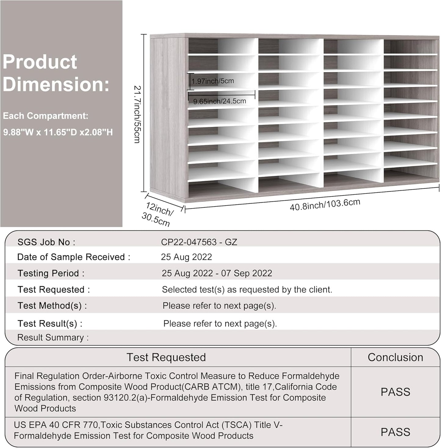 EasyPAG Mail Organizer Countertop, Wood Literature Organizer with Adjustable Shelves, Student Classroom Mailbox for School, Desktop Paper Sorter for Office Home, 36 Compartments, Retro Gray/White