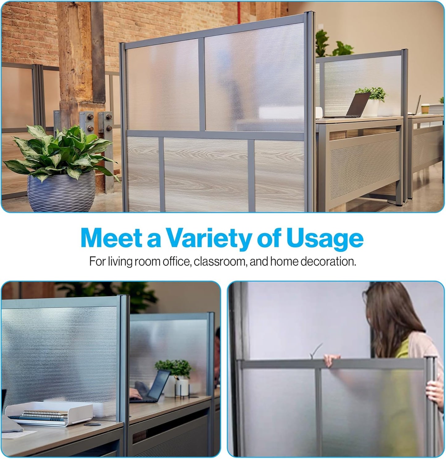 NBF Office Partition Room Divider - 76" H x 72" W Gray, Large Privacy Screen, Portable Partition Wall, Free Standing Office Divider