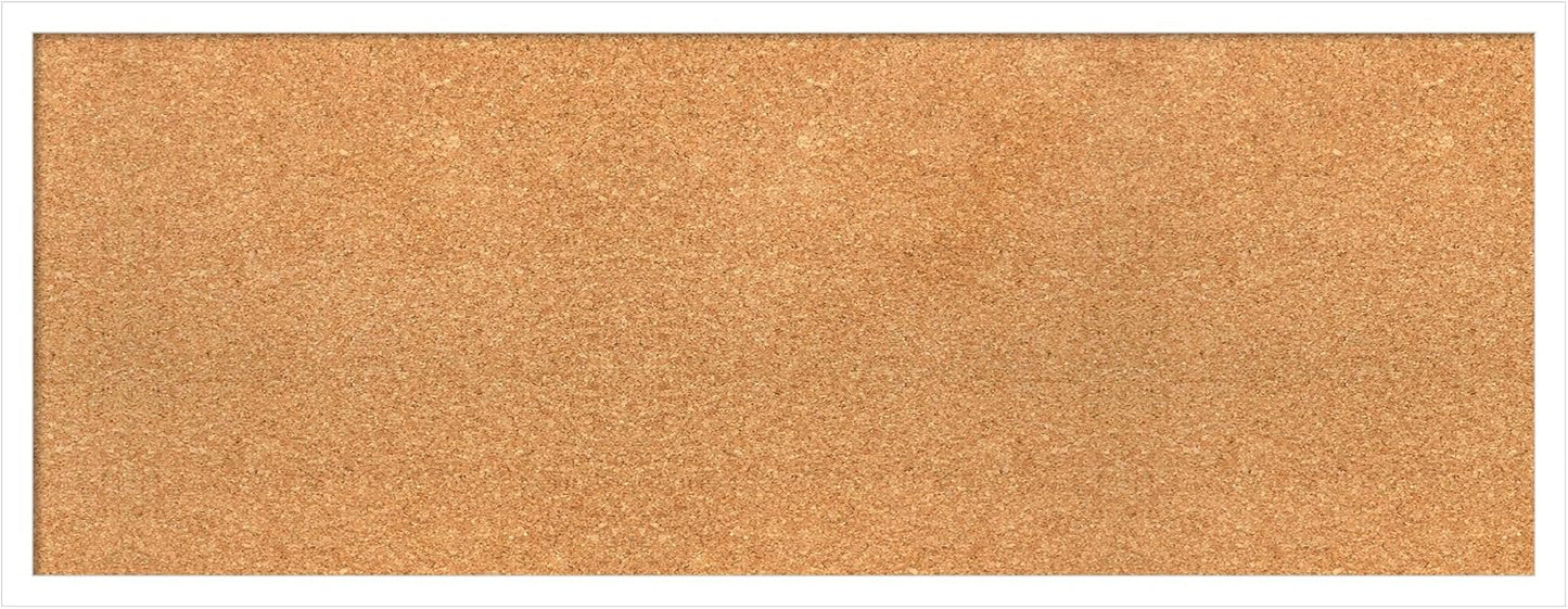 Amanti Art Natural Cork Board for Wall, 15x39 Vision Board with White Frame, Medium Corkboard Office Decor for Home Organization, Modern Corkboard Pinboard to Display Items for Home Organization in