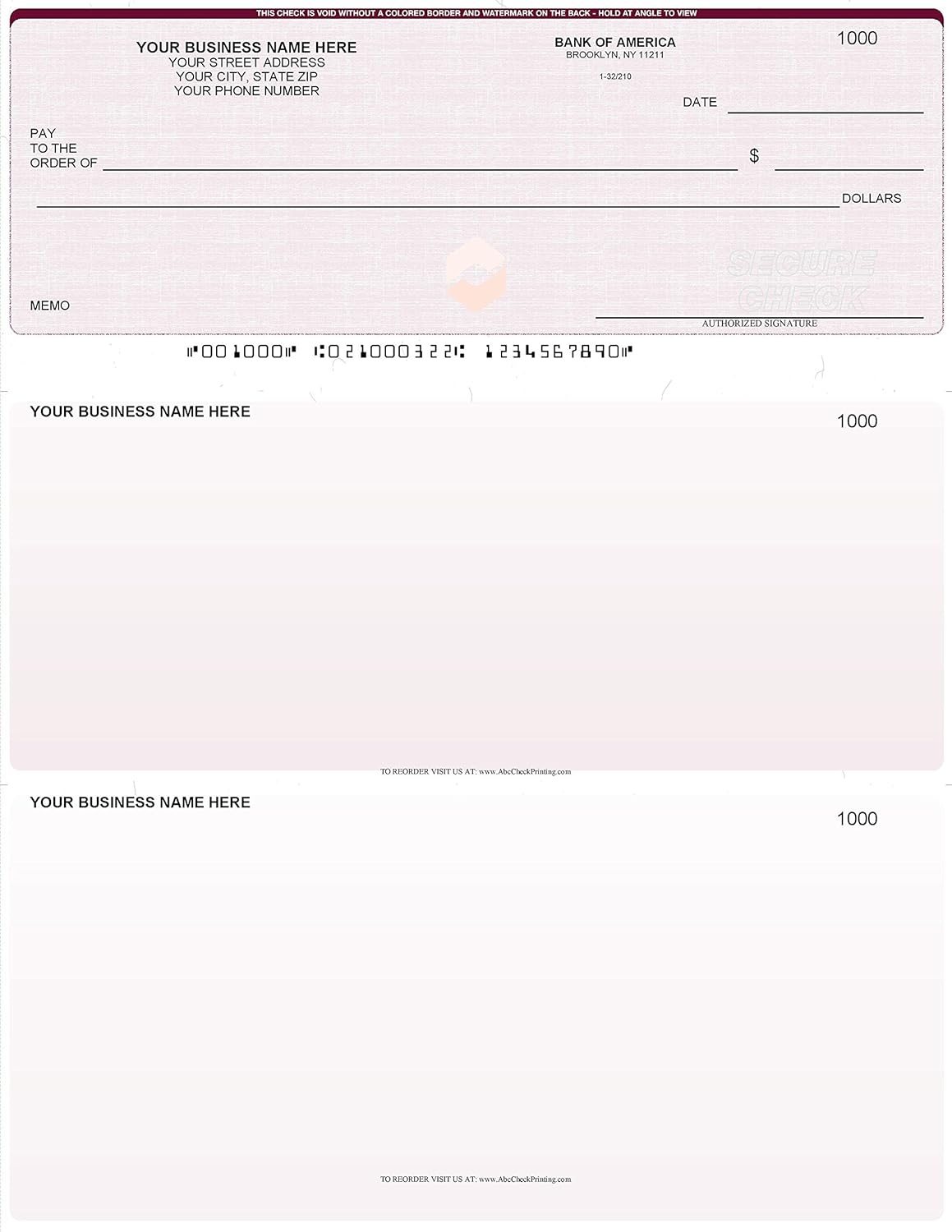 ABC Computer Checks Compatible w/Quick Books, Checks on Top, Red (250 Sheets)