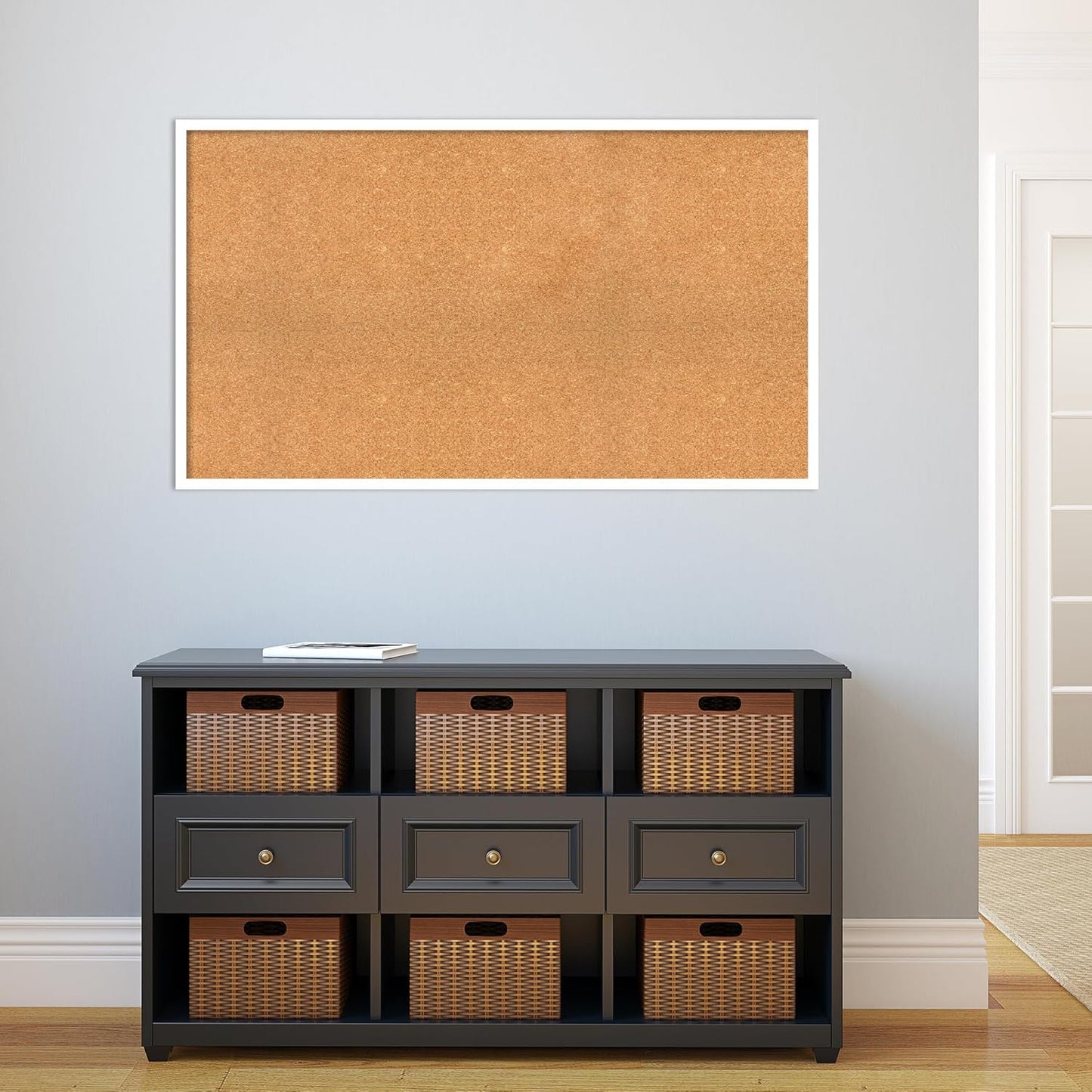 Amanti Art Natural Cork Board for Wall, 27x47 Vision Board with White Frame, Oversize Corkboard Office Decor for Home Organization, Modern Corkboard Pinboard to Display Items for Home Organization in