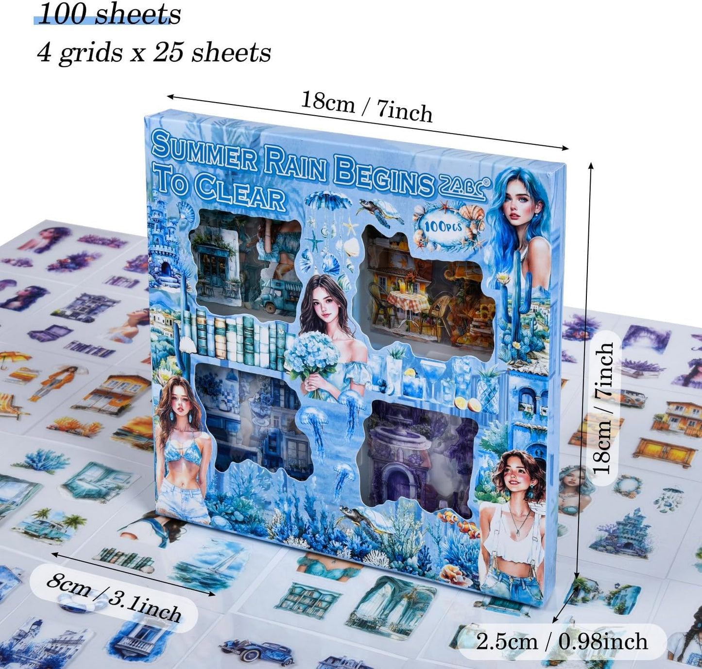 Vintage Decorative Girls Journaling Stickers, 100 Sheets Transparent PET People Floral Stickers for Scrapbook Diary Planner DIY Craft Junk Journal Bullet Album Laptop Phone Case Gift Box