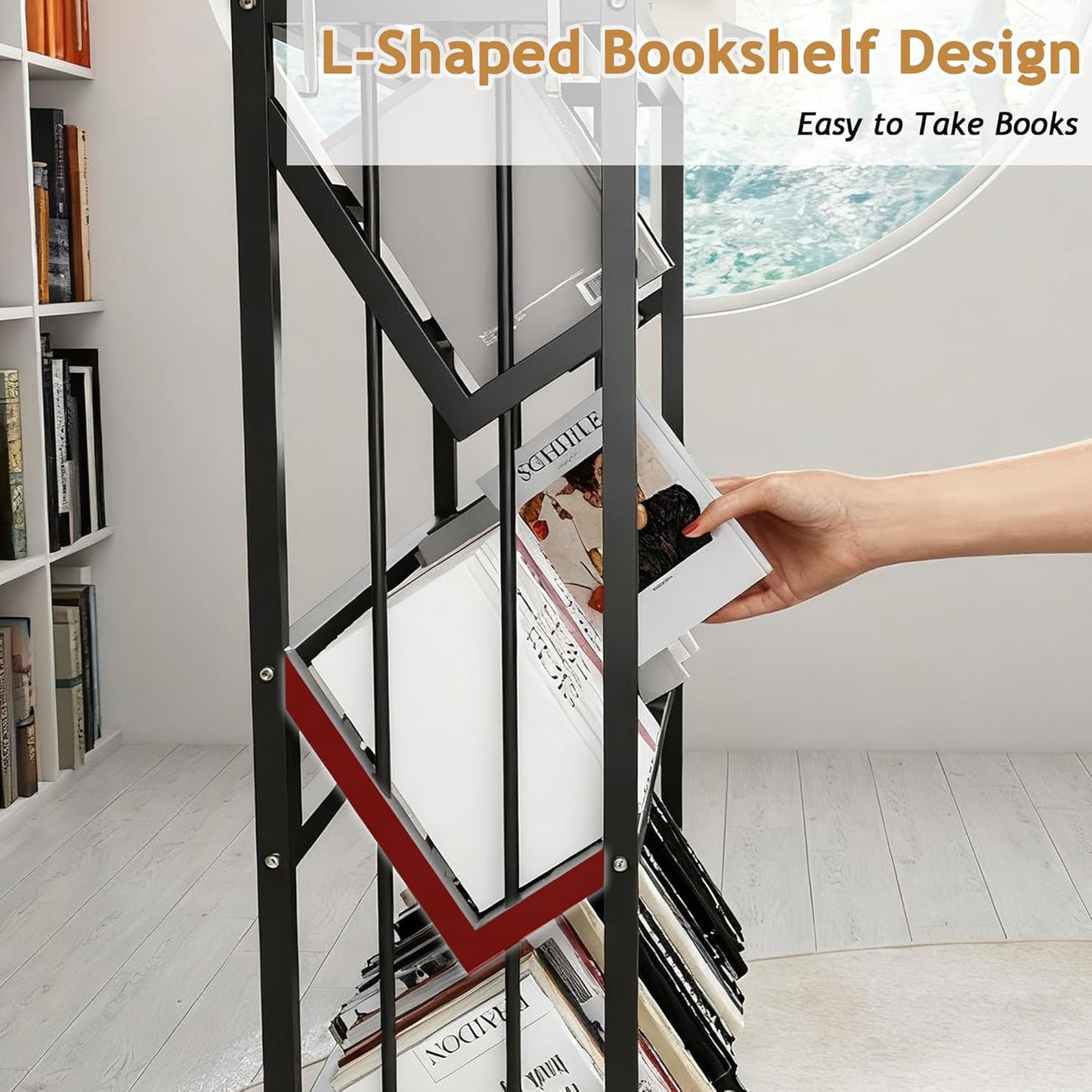 Book Carts with Wheels Library Rolling Book Cart 4 Tier Movable Bookshelf Mobile Large Capacity Organizer Rack for Teacher Classroom Office Room School (46.5'' H)