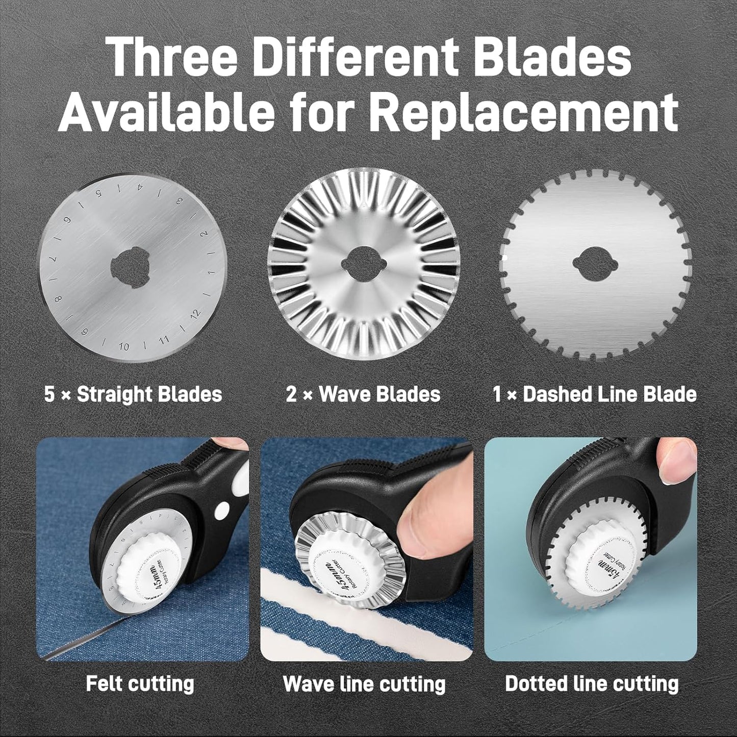 Teslong 45mm Rotary Cutter for Fabric, Extra 8pcs Replacement Blades, Ergonomic Handle Fabric Cutter Wheel with Safety Lock for Fabric, Leather, Paper, Crafting, Sewing, Quilting, Left & Right Hand