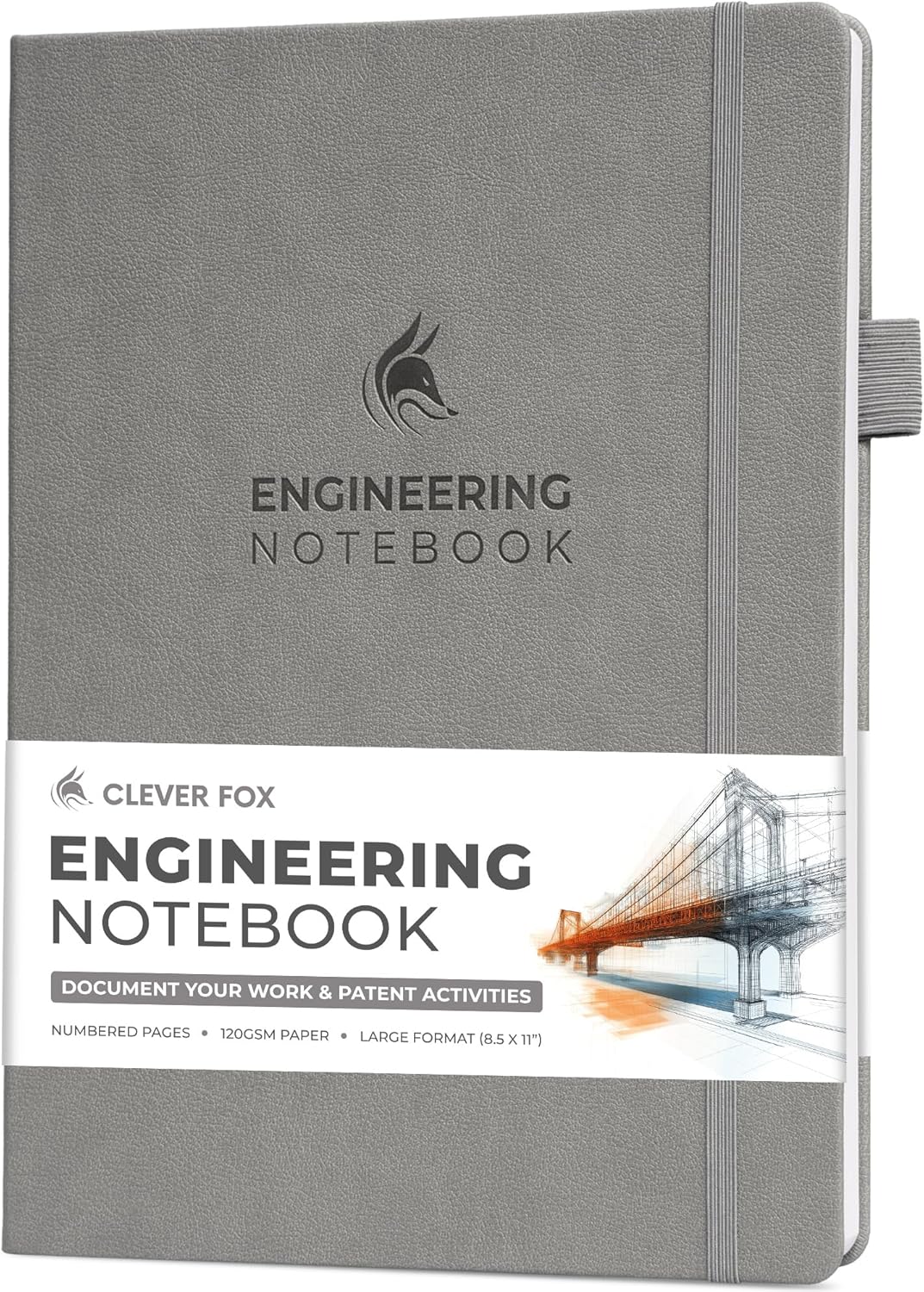 Clever Fox Engineering Notebook – Hardcover Grid Notebook with Numbered Pages, Table of Contents – Patent, Lab & Invention Journal for Engineers & STEM (Gray)