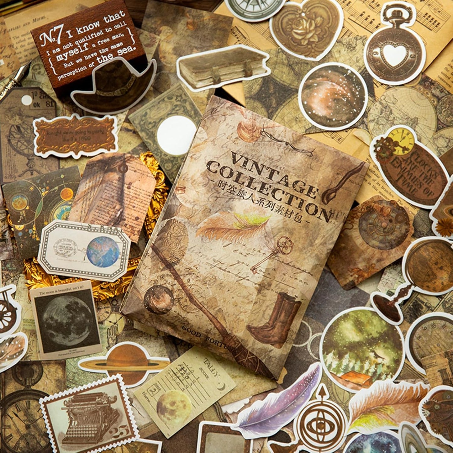 200PCS Vintage Scrapbooking Supplies Pack, Aesthetic Scrapbook Sticker Paper Art Journaling Kit for Bullet Junk Journals,Planner,Cottagecore Decor Gifts (Magic)