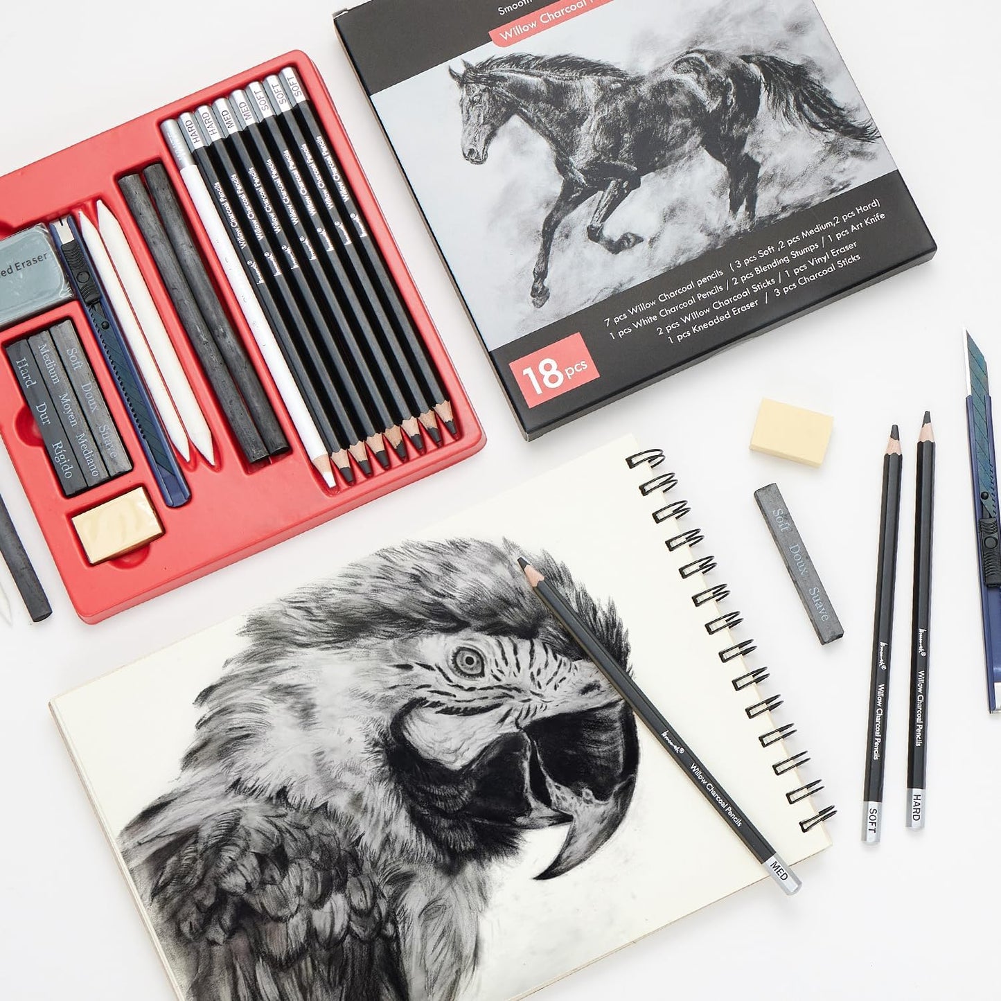 Charcoal Pencils for Drawing, 18 Pcs Art Pencil Kit, Professional Sketching Pencil, Art Supplies for Drawing, Shading, Sketching, Blending, Artist Pencils for Beginners & Artists