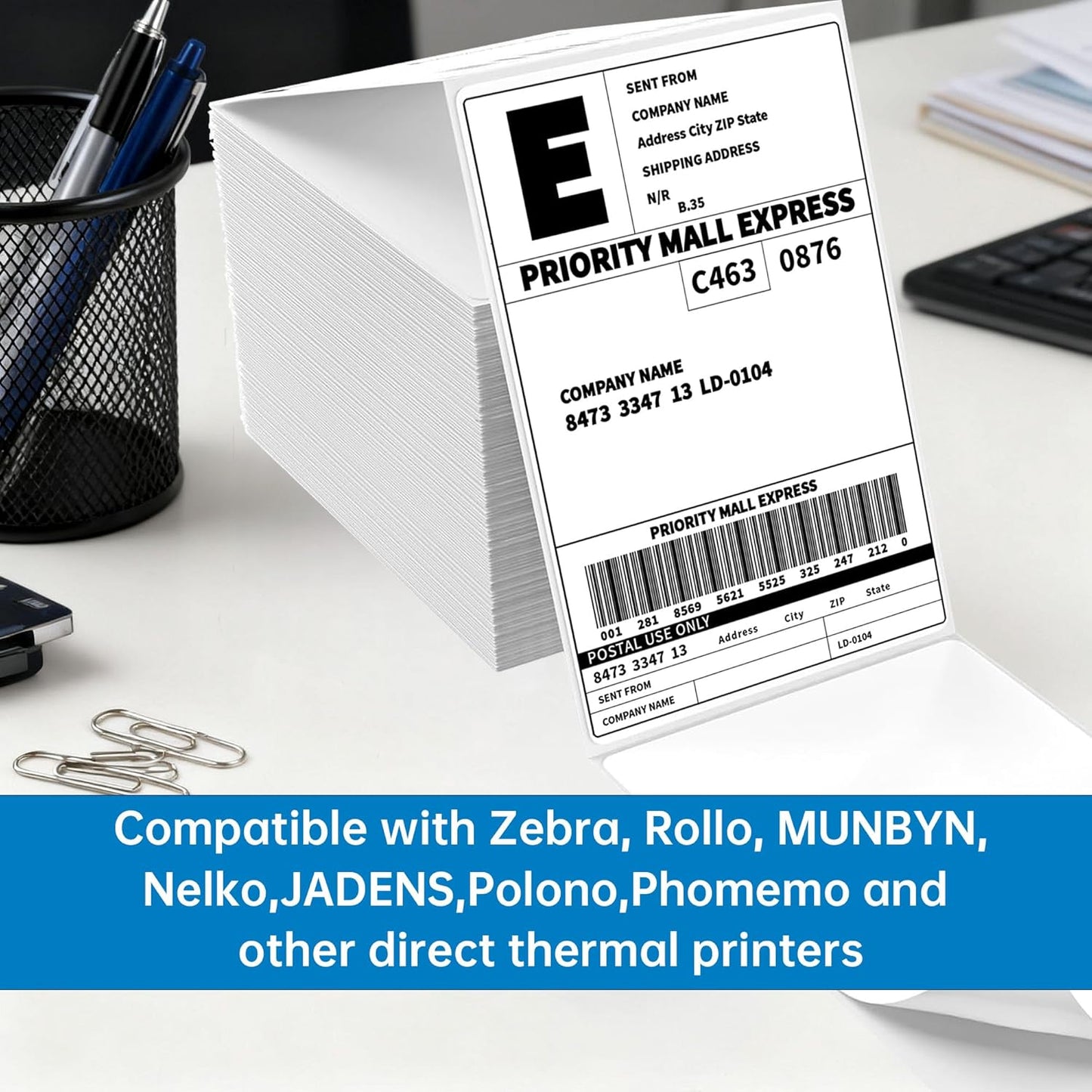 HUOJI 4x6 Direct Thermal Shipping Labels, 4 Stacks 4000 Labels, Fanfold, Compatible with Rollo, Zebra, MUNBYN Printers(Commercial Grade)