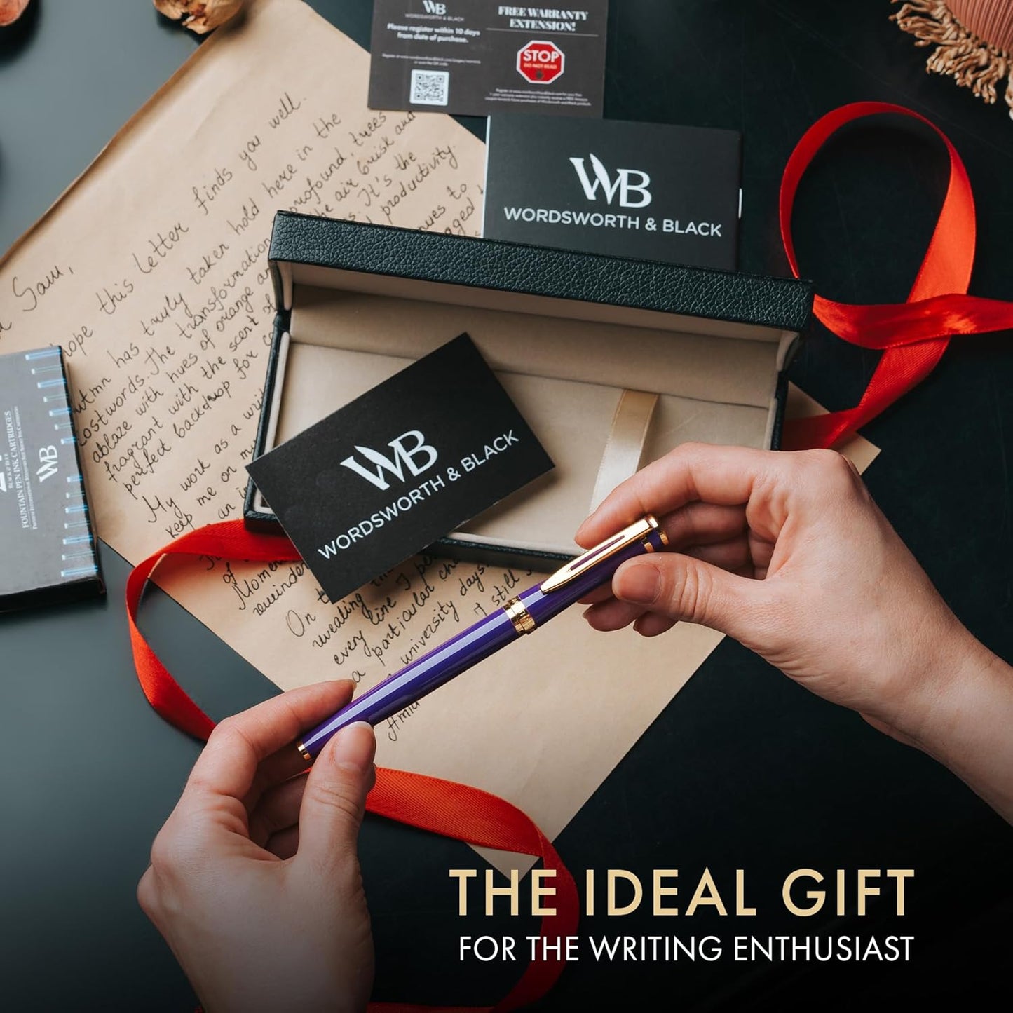 Wordsworth & Black Fountain Pen Set, Medium Nib, Includes 24 Ink Cartridges and Ink Refill Converter, Gift Case, Journaling, Calligraphy, Smooth Writing Pens [Velvet Purple] Perfect for Men and Women