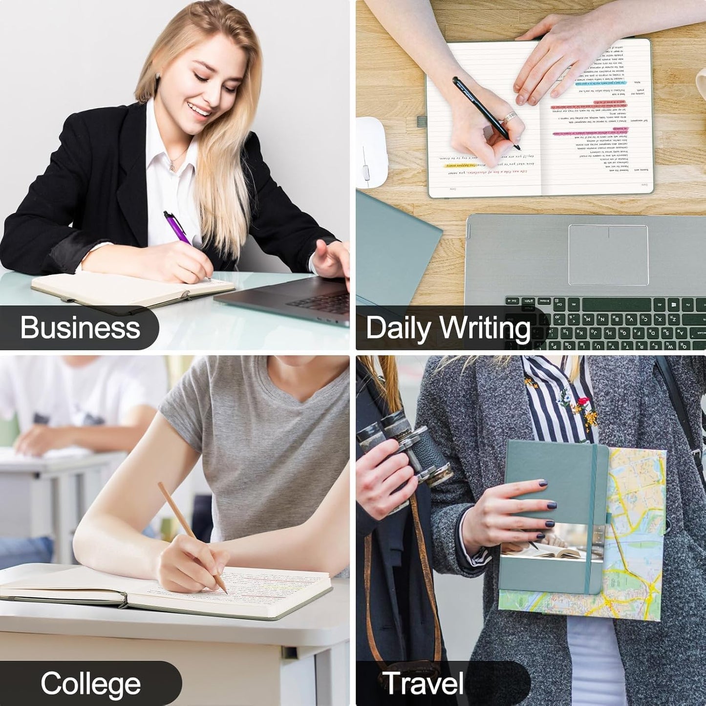 EMSHOI Lined Journal Notebook - 120gsm Thick Leather Journal with Sticky Notes, 256 Numbered Pages A5 Hardcover College Ruled Notebook for Women Men Work School Writing, Medium 5.75" x 8.38"-Green