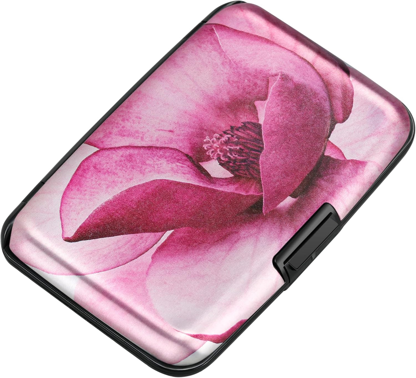 ELFISH Mini RFID Aluminum Wallet Credit Cards Holder Business Card Case Metal ID Case for Men Women(Pink Magnolia)