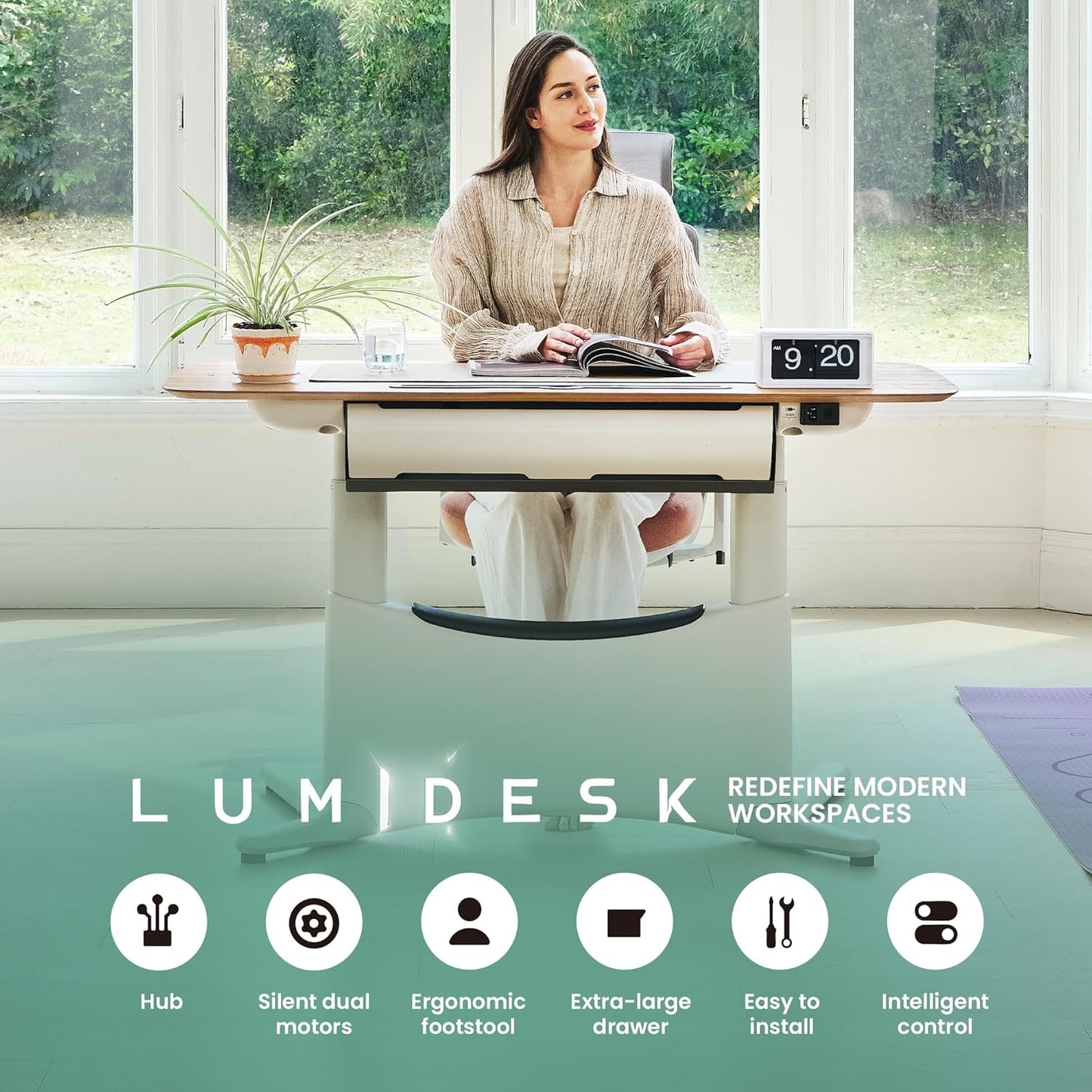 COLAMY Electric Standing Desk, Whole-Piece Gaming Desk with Dual Motors, Ergonomic Footrest, Drawers for Storage, Adjustable Height Sit-Stand Desk for Home Office (MFC Desktop, Light Maple + White)