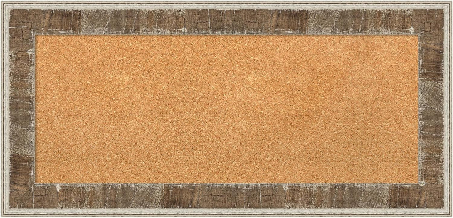 Amanti Art Natural Cork Board for Wall, 17x35 Vision Board with Brown Wood Frame, Medium Corkboard Office Decor for Home Organization, Country Rustic Corkboard Pinboard to Display Items for Home