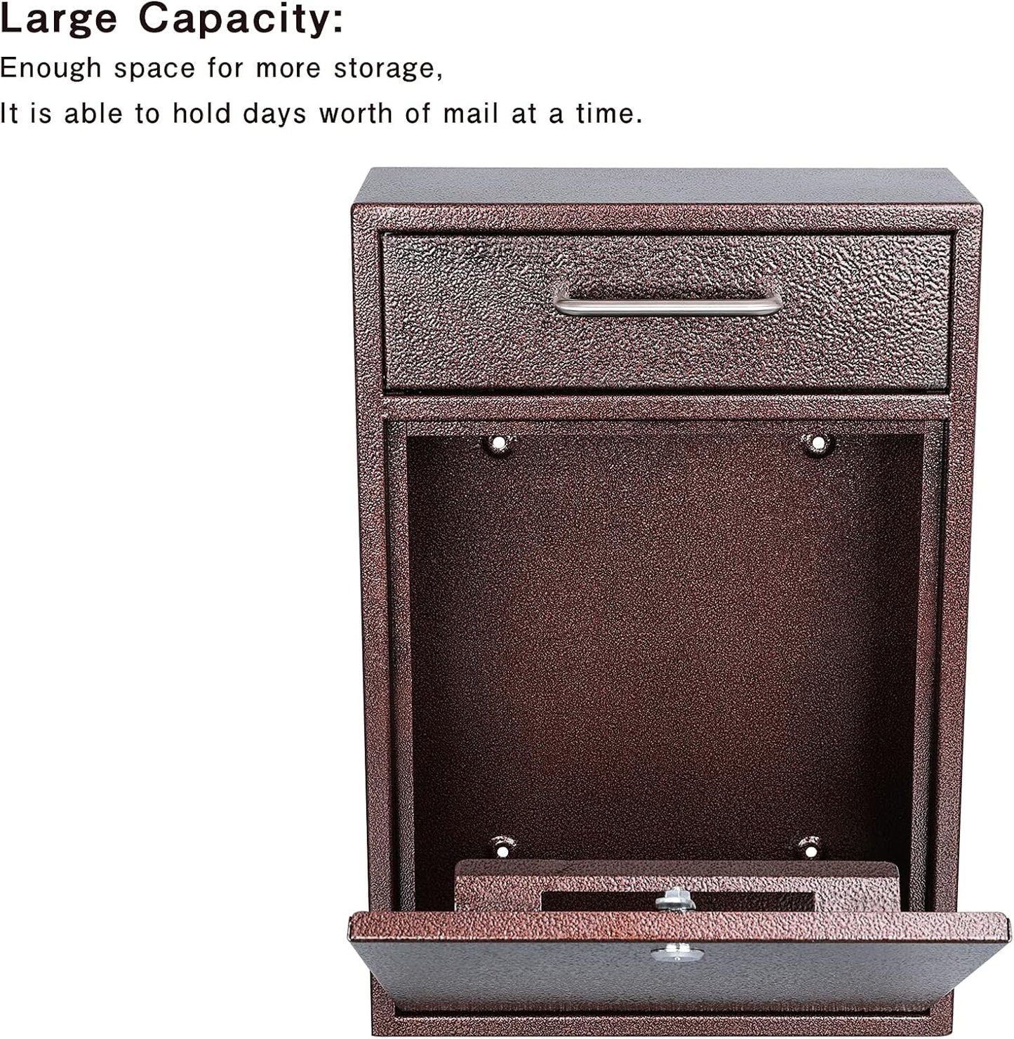 KYODOLED Steel Key Lock Mail Boxes Outdoor,Locking Wall Mount Mailbox,Security Key Drop Box,Collection Boxes,16.2Hx 11.22Lx 4.72W Inches,Bronze X Large