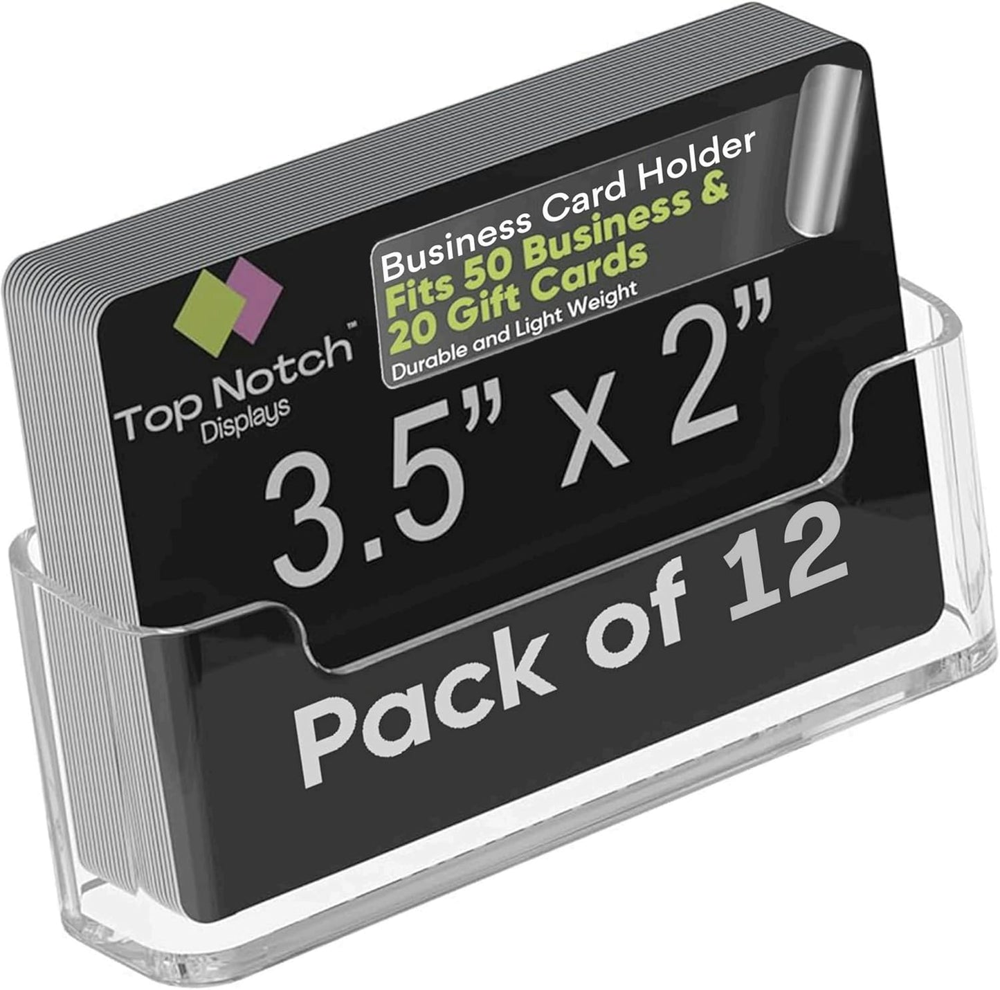 Acrylic Business Card Holder for Desk - Gift & Business Card Display Stand, Sleek & Durable Card Holder Display for Office, Home & Retail Use, Fits 50 Business Card, 12 Pack - Clear