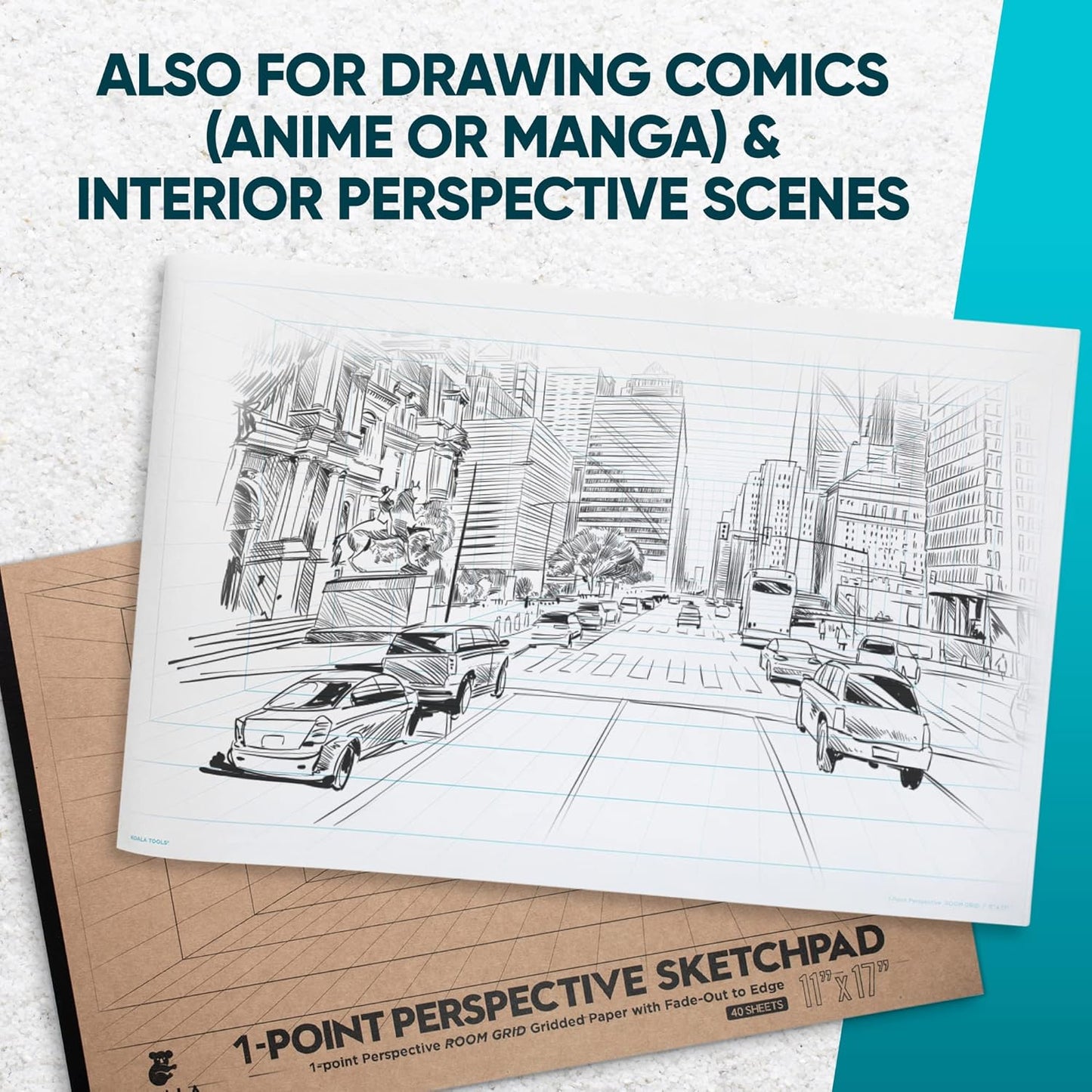 Koala Tools | Drawing Perspective (1 and 2-Point) Large Sketch Pad (1 Point - 11 x 17)