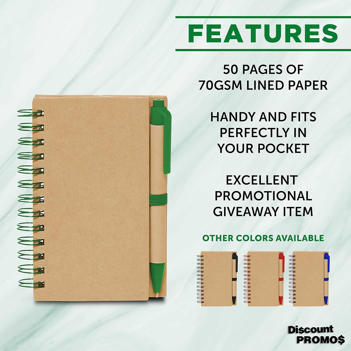 Mini Spiral Notebooks with Black Ink Pens Set of 10, Bulk Pack - Perfect for School, Office, Business, Home - Green