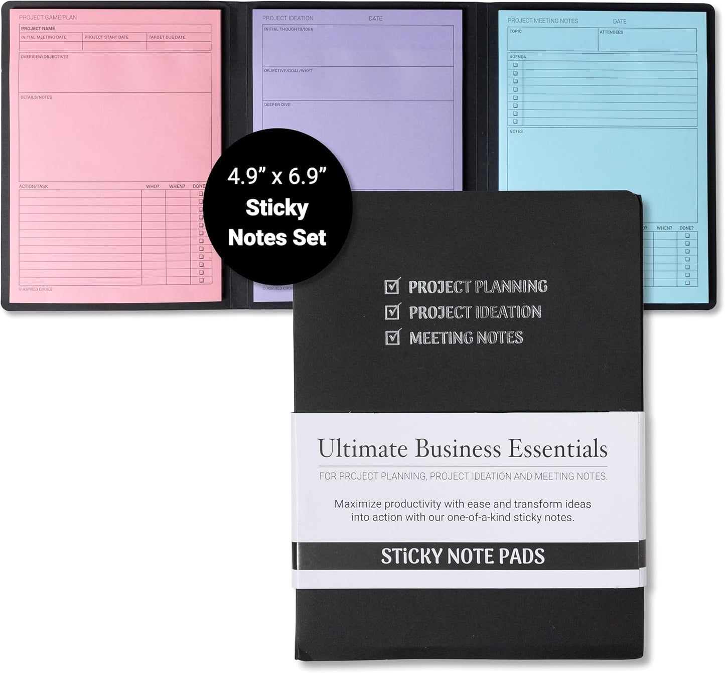 Meeting Notebook for Work & Project Planner Kit for Men and Women – 90 Large Sticky Notes for Work Organization, Project Management, Business Professionals & Work Planners