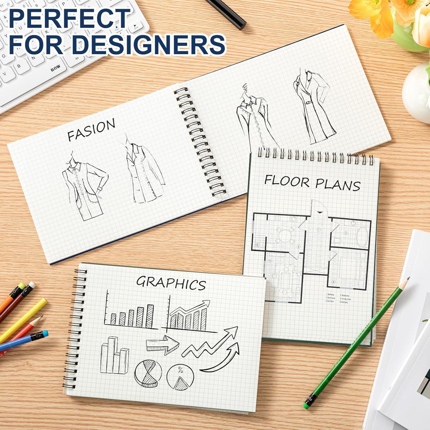 3 Pack Graph Paper Spiral Notepad A5 Top Wirebound Notepad Grid Notebook Steno Pads Memo Notebook Grid Paper 140 Pages for Writing Sketching Drawing Office Supplies (Dark Color)