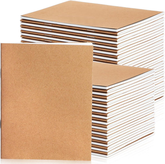 Epakh 75 Pack Mini Kraft Paper Notebook Bulk Small Blank Notebook Mini Unlined Pocket Journal Sketchbooks for Students School Writing, 48 Pages, 24 Sheets, 4.25 x 5.5 Inch (Brown)