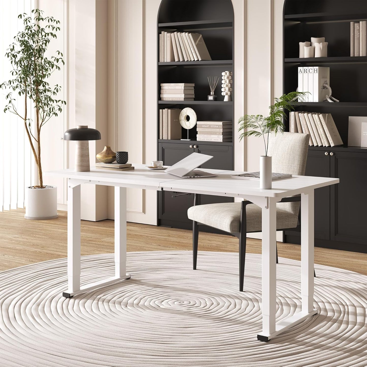 4 Legs Standing Desk, Large 55x28 Inches Electric Adjustable Height Desks with Splice Board, Stand Up Desks Home Office Computer Workstation, White