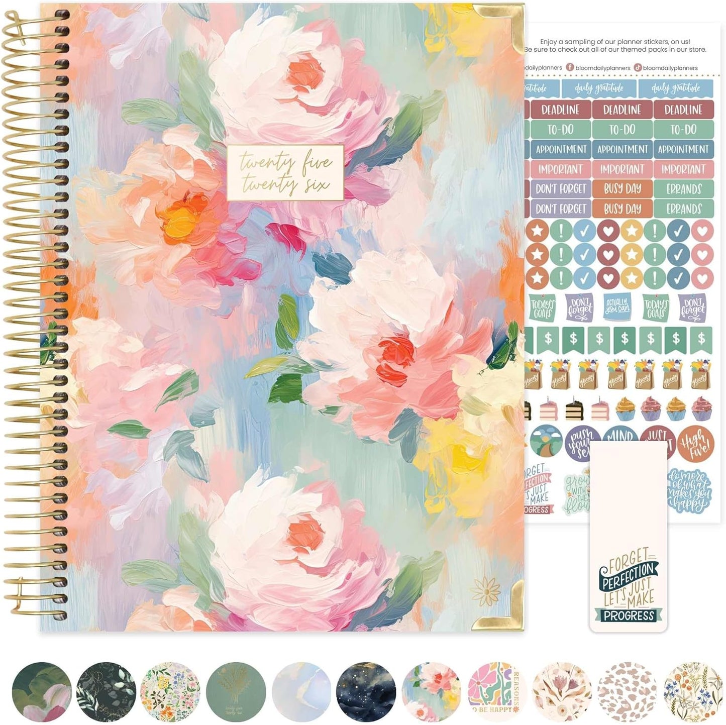 bloom daily planners HARDCOVER 2025-2026 (8.5" x 11") Academic Year Day Planner (July 2025 - July 2026) - Task Goal Organizer - Monthly & Weekly Inspirational Agenda Book - Painted Peonies