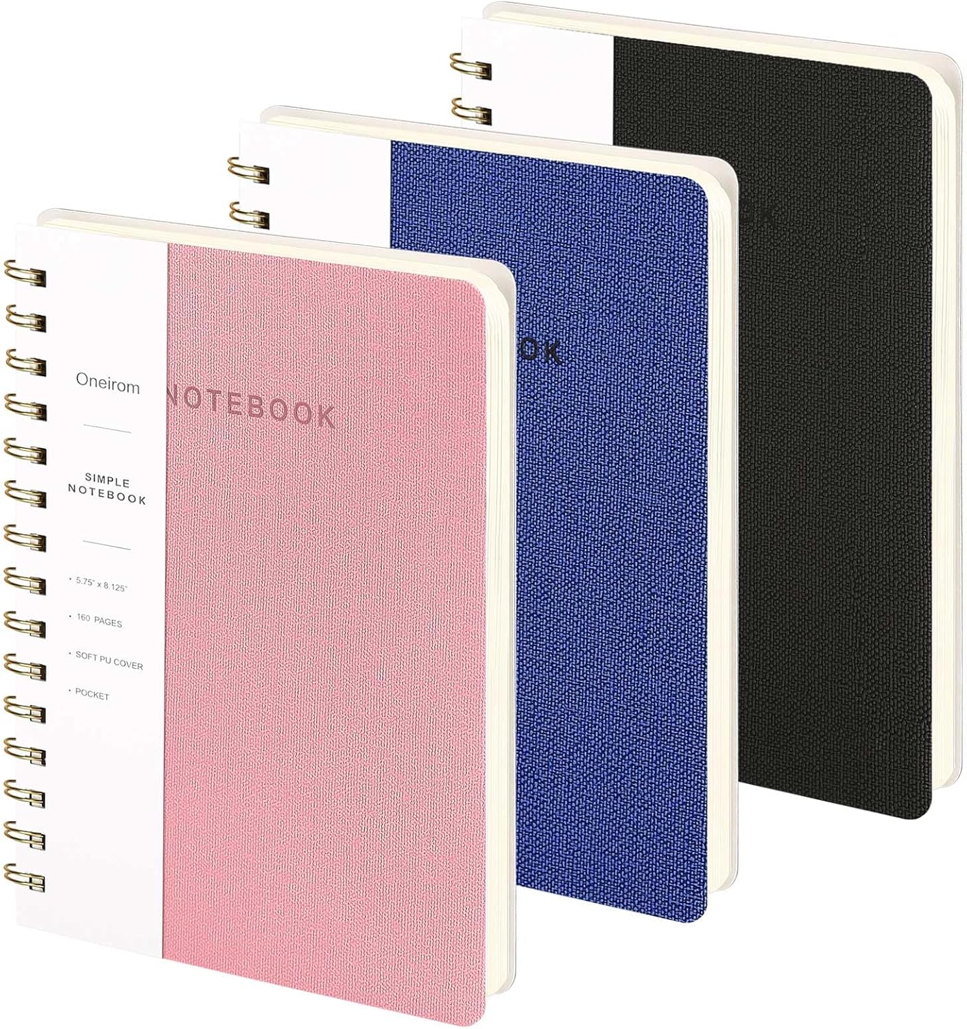 Lined Spiral Notebook College Ruled A5 Journal Book for Note Taking, 160 Pages Writing Journal for Office and Home School Supplies 5.75x8.125 inch (3pack-Pink/NavyBlue/Black)