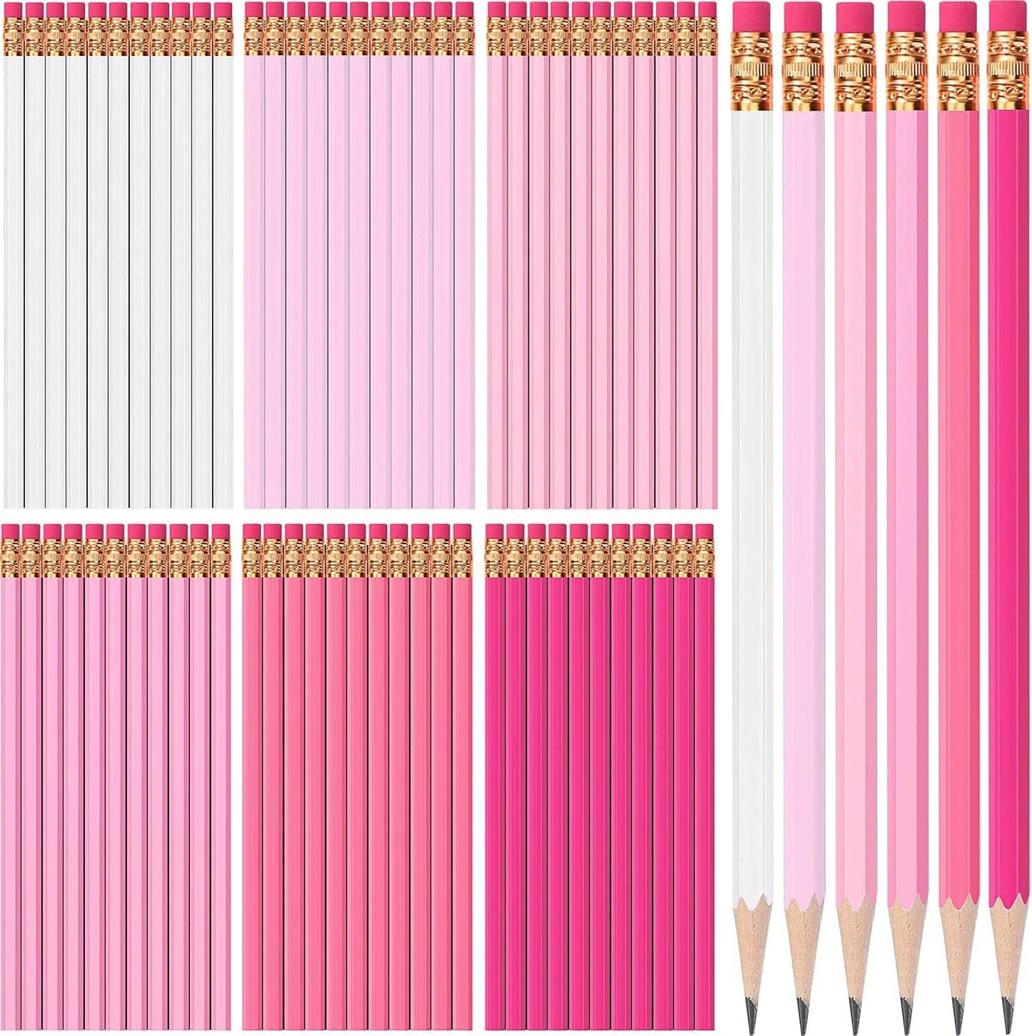 TecUnite 60 Pcs HB Pencils #2 Unsharpened Wood Cased Pencils with Eraser Hexagonal Pencil Cute Graphite No 2 Pen for Adults Gifts Exam School Office Sketching Learning(Pink Series, White)