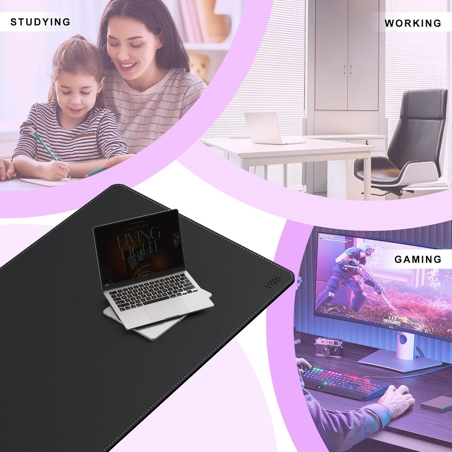 VYAAA Leather Desk Mat, 51"×27.5" Large Mouse Pad, Desktop Protector for Desk, Multifunctional Keyboard Mouse Pad for Home or Office (Black)