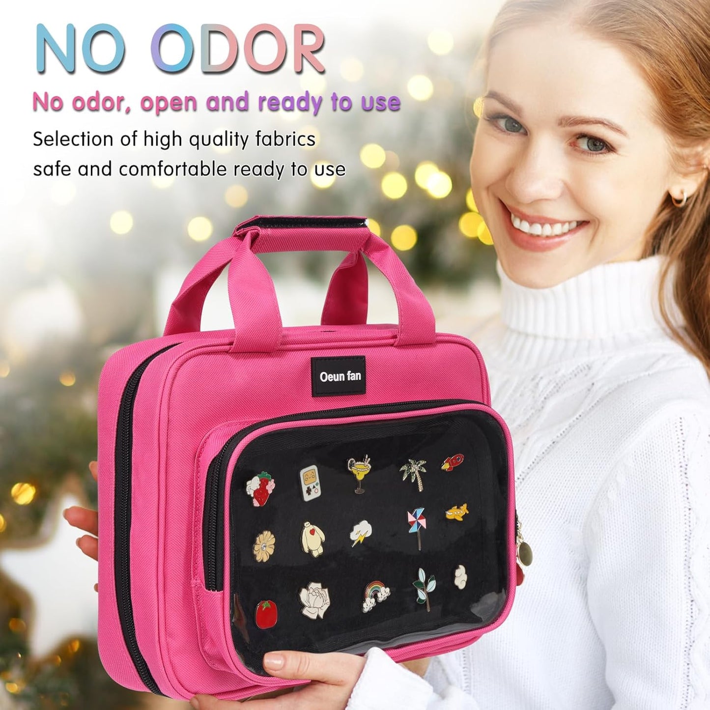 Enamel pin display bag, 8-page pin trading book, collectible pin board, suitable for storing pins, brooches, patches (pink)