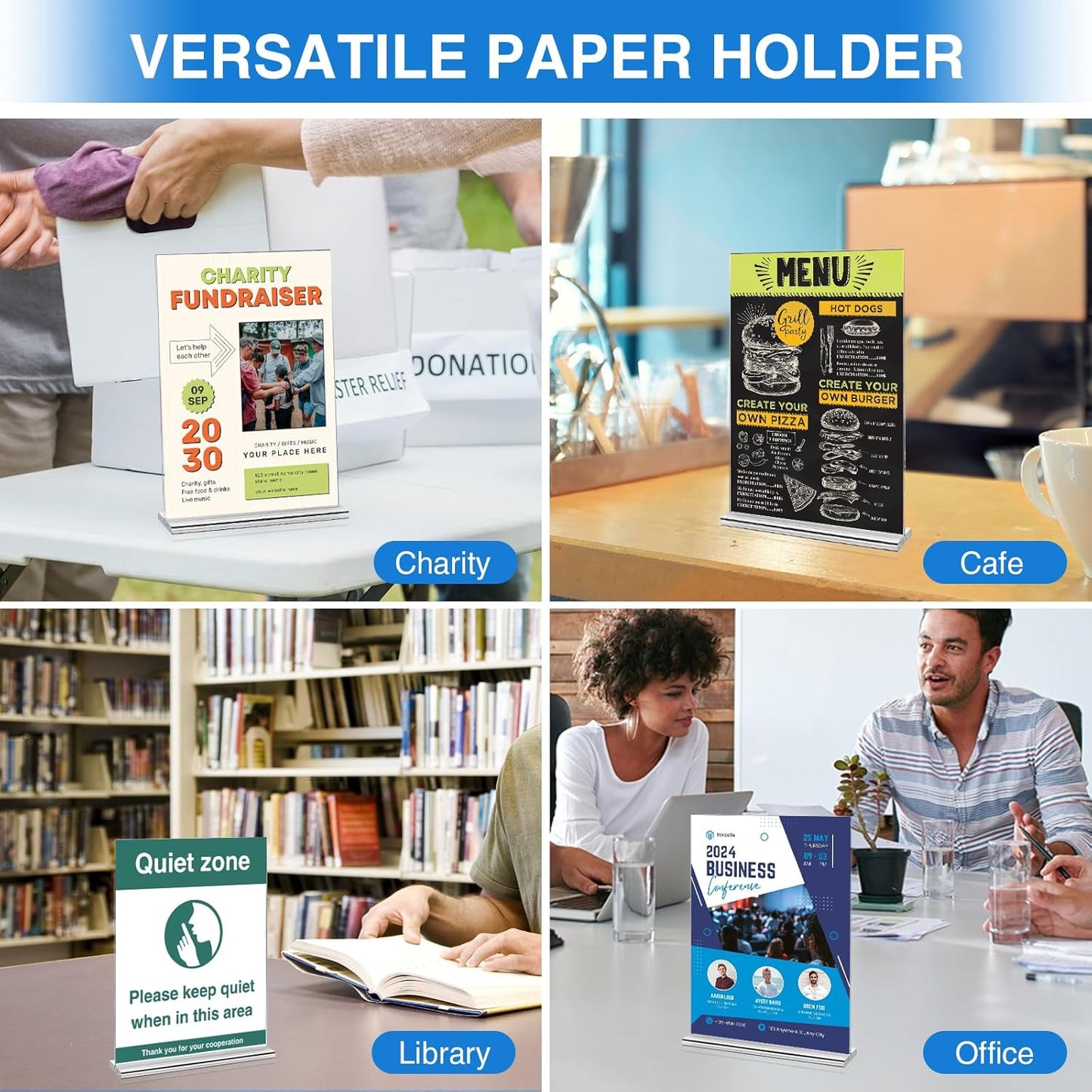 20 Pack Acrylic Sign Holder 4 x 6 Clear Display Table Signs Stand, Double Sided T Shape Flyer Holder Plastic for Picture Paper Frame Holder Home Office Menu Retail Show Fair