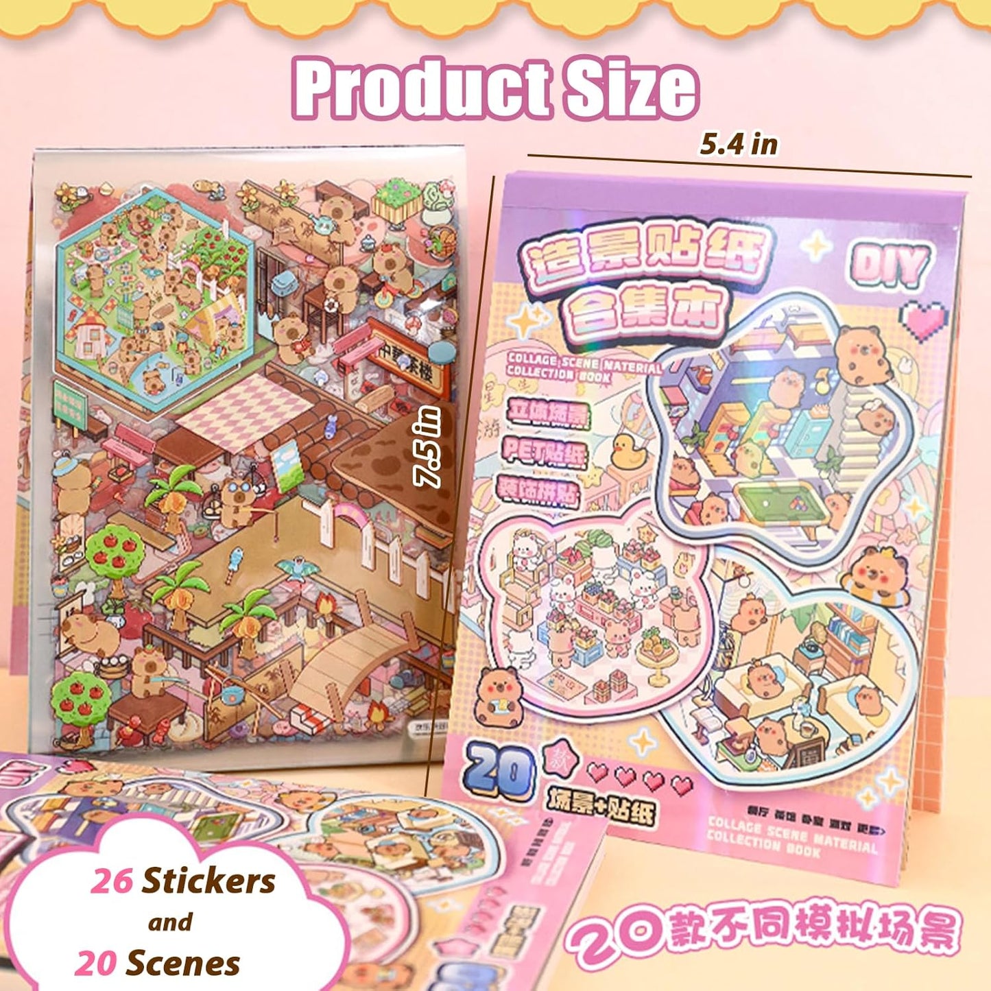 20 Sets Scene Adult Sticker Book for Adults,Book Stickers 3D Sticker Therapy 3D Scenes,Scene Stickers Include Water Park, Cake Store, Outdoor Party, Flower Store