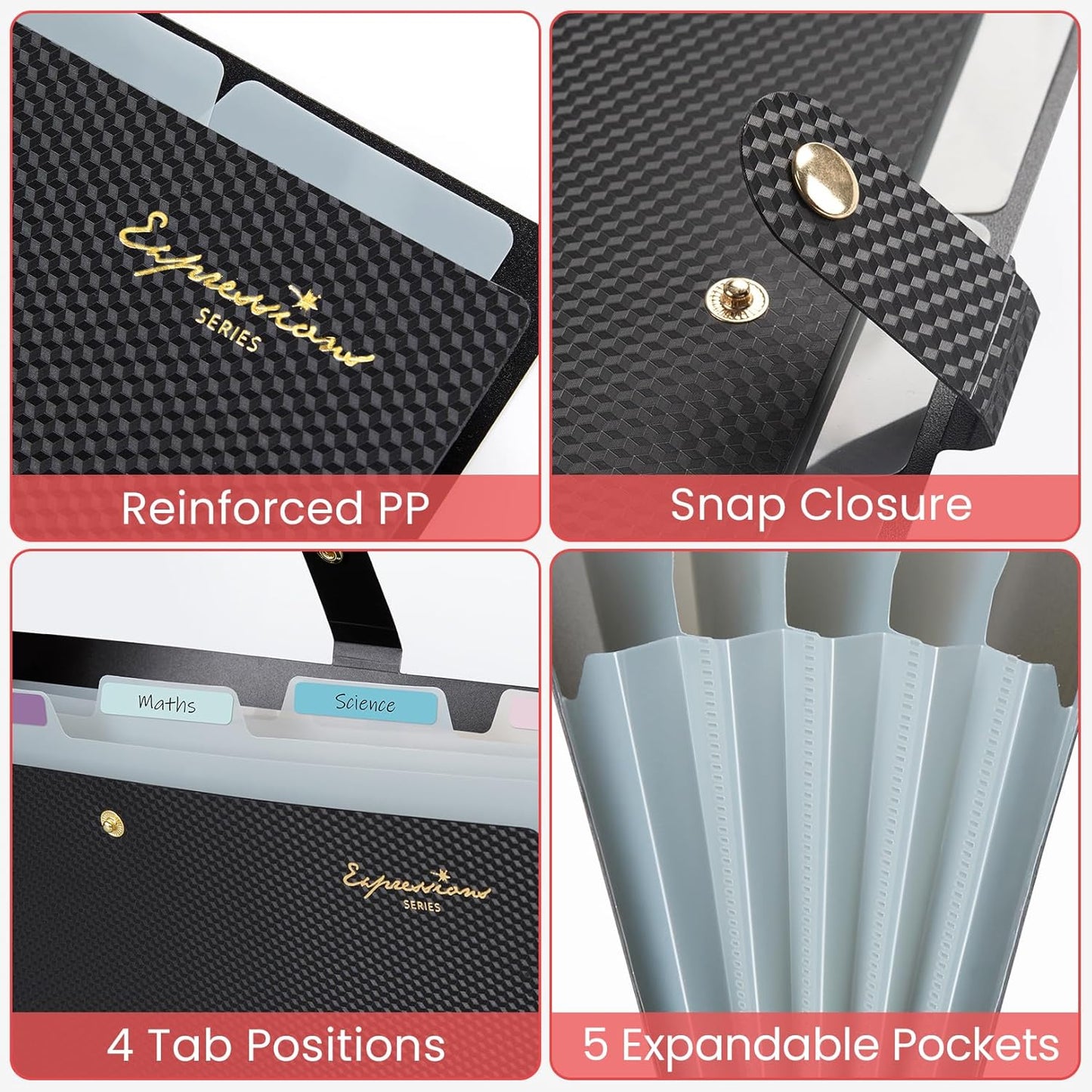 Sooez Expanding File Folder, Letter Size Accordion File Organizer, 5 Pocket Folders for Documents, Cute Folder with Labels, Portable Paper Organizer for School Office Supplies, A4 Size, Peach