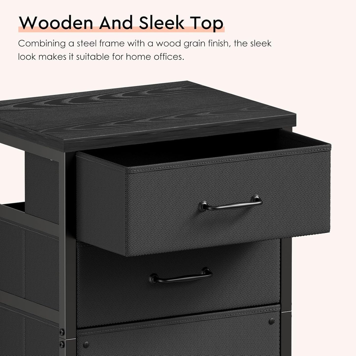 3 Drawer Mobile File Cabinet with Wheels Fabric Vertical Filing Cabinet fits A4 or Letter Size for Home Office,Black