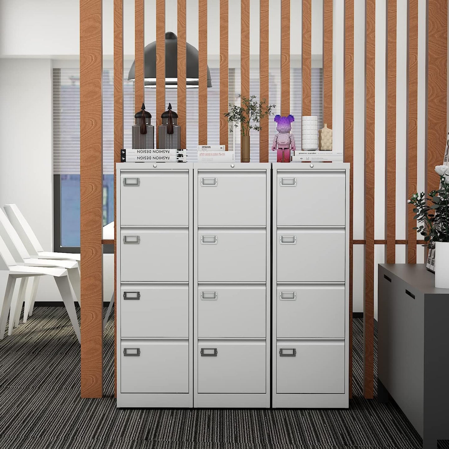 File Cabinets - 4 Drawers Vertical 17.8" Deep Lockable Filing Cabinet - White Metal Storage Cabinets for Home Office to Hanging Files Letter/Legal/F4/A4 Size