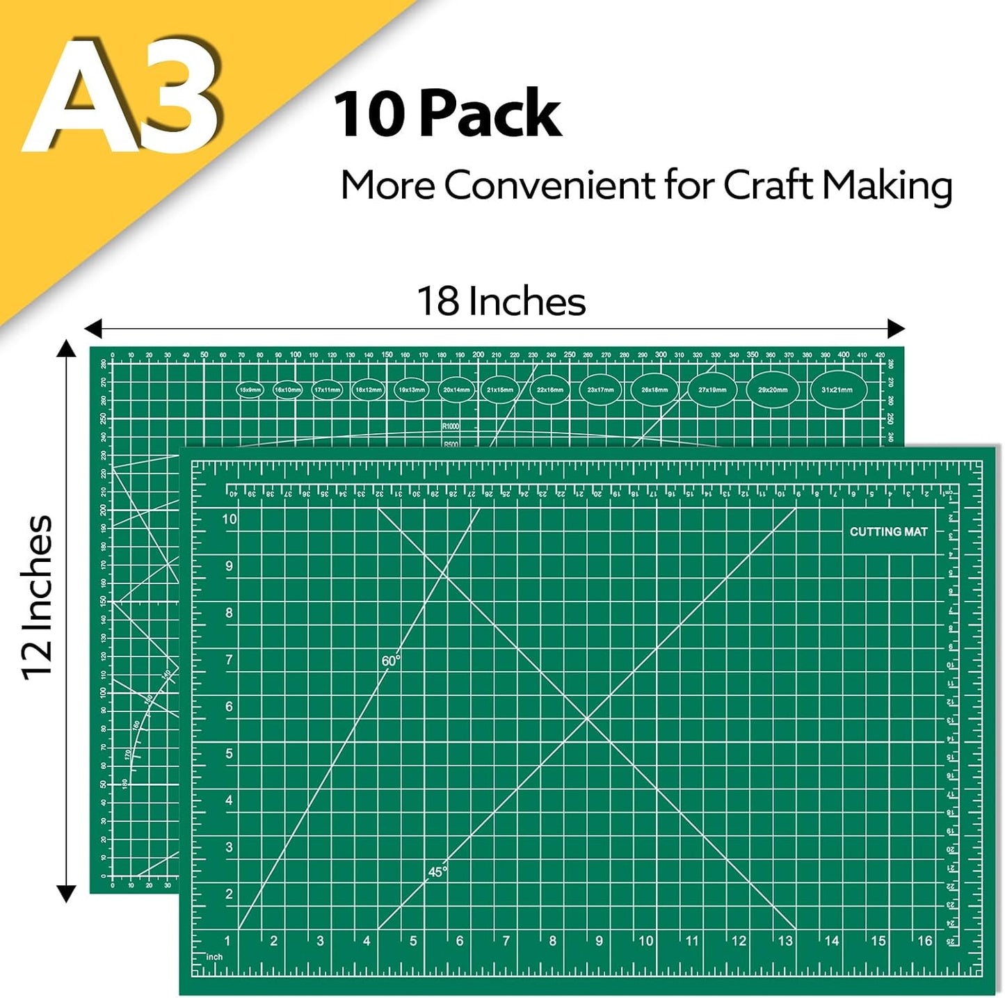 10 Pack Self Healing Cutting Mat 12" x 18" Rotary Cutting Sewing Mat A3, 5-Ply Cutting Board for Crafting, Sewing, Scrapbooking, Quilting and Precision Cutting