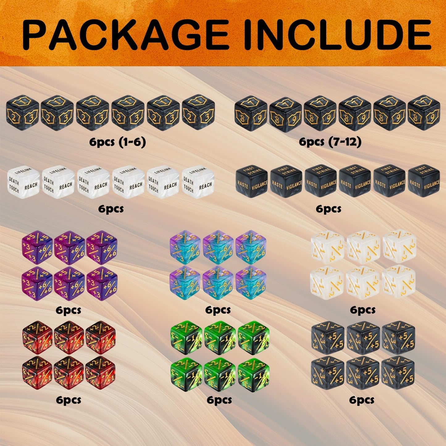 60 PCS MTG Dice Counters Bulk Ability Keywords Counter 1/+1 Shield Life Buff Tokens 6 Sided Dice Set for MTG, TCG, Cards Gaming Accessories