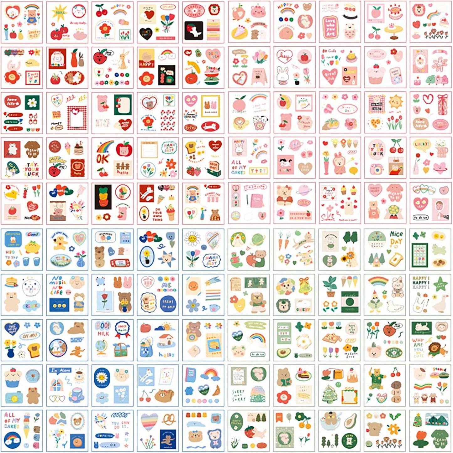 100 Sheets Kawaii Sticker Set, Doraking Cute Cartoon Stickers Transparent Decorative Stickers Decal Pack for Phone Cases Laptops Art DIY Crafts Album Bullet Journals Planner Scrapbook