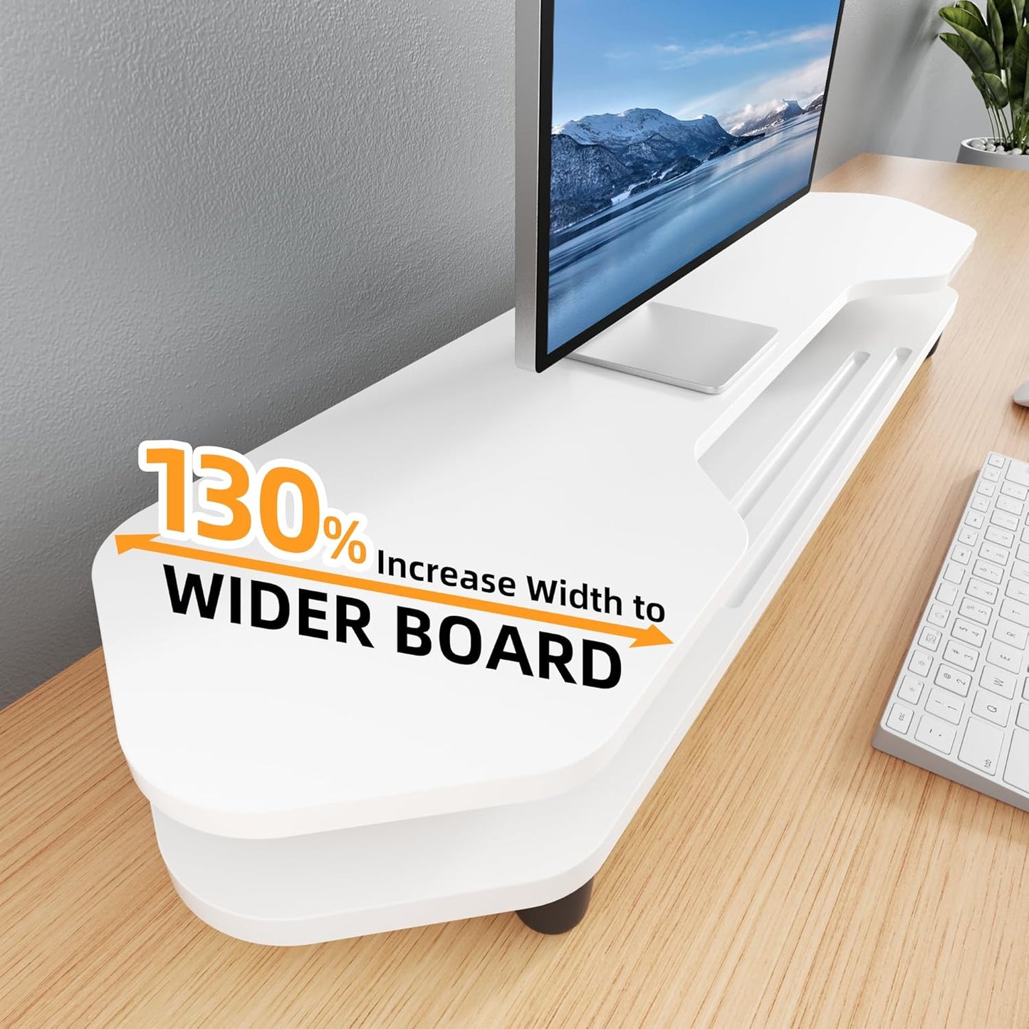 2 Tier Dual Monitor Stand Riser,Wider Board Computer Monitor Stand for 2 Monitors,Slot For Phone/Tablet Office Desktop Organizer for Laptop,PC,Computer,Printer,White