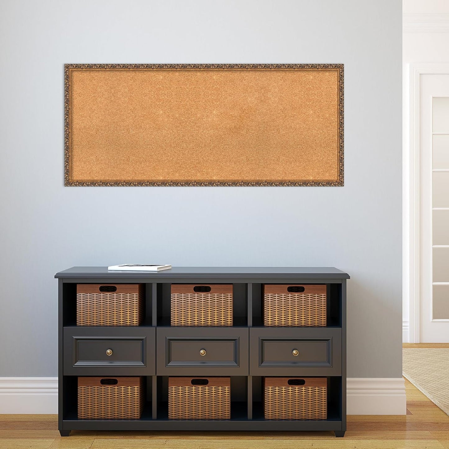 Amanti Art Natural Cork Board for Wall, 22x50 Vision Board with Bronze Frame, Oversize Corkboard Office Decor for Home Organization, Traditional Corkboard Pinboard to Display Items for Home