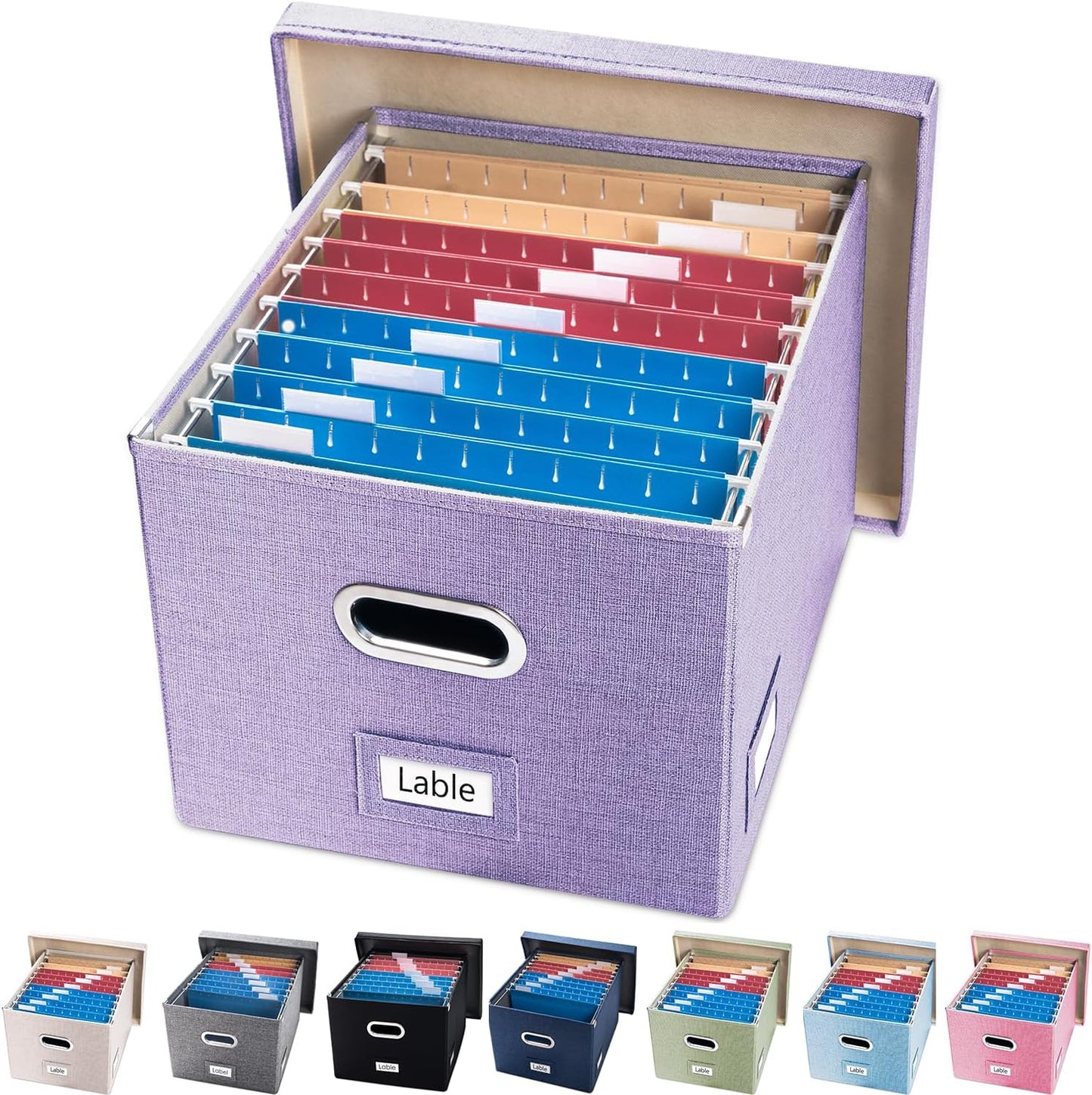 PRANDOM File Organizer Box - Set of 1 Collapsible Decorative Linen Filing Storage Hanging File Folders with Lids Office Cabinet Letter/Legal Purple (17x14x11.2 inch)
